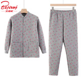 北极绒中老年三层夹棉套装女士纯棉保暖内衣加厚加棉居家服秋冬棉袄棉裤 灰色（印花夹棉套装） 3XL （建议140-160斤）