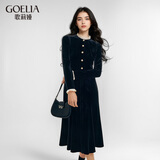 歌莉娅（GOELIA）丝绒连衣裙女轻熟风洋气高级欧若风韩系气质长袖小黑裙1CCR4H540 00B黑色 L