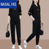 NASALIKE春秋季新款休闲洋气减龄运动套装女立领卫衣运动服遮肉显瘦两件套 黑色套装【好质量】即将恢复69 2XL 【建议125-140斤】