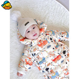 G.duck小黄鸭婴儿羽绒服连体衣冬季外出抱衣男女宝宝冬装衣服新生幼儿爬 飞机图羽绒服+手脚套白鸭绒 80 cm 适合(9-12个月)