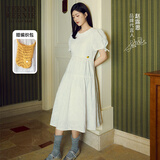 Teenie Weenie【赵露思同款】小熊连衣裙女夏季法式泡泡袖气质短袖裙子 象牙白 M