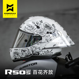摩雷士（MOTORAX）RSMRAX R50SPRO摩托车头盔男女四季百花齐放全盔大尾翼街盔 百花齐放（自带透明镜片） S
