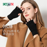 卡帝乐鳄鱼羊毛半指手套女士秋冬季骑行写字打字露指触屏针织毛线保暖手套男