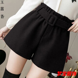 事思女时尚毛呢短裤女松紧腰年秋冬a字高腰阔腿休闲冬季外穿呢子靴裤 毛呢短裤(659黑色) L 100-115斤