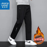 真维斯（Jeanswest）休闲裤男秋冬季男裤休闲长裤男士裤子户外运动透气弹力直筒长裤 木斯林-8813黑色平脚加绒 2XL -（建议130斤-150斤）