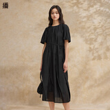 播流光气质连衣裙女2024夏季新款收腰优雅法式茶歇裙DDR2LD5781 K40玄黑 M