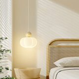 木丁丁网红奶油风卧室床头吊灯壁灯创意南瓜温馨浪漫客厅背景墙高级感 沙白+米黄 单头16CM 三色变光