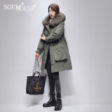 SOEM海宁派克服女2025年冬季新款年轻款獭兔毛内胆可拆卸皮草外套 军绿色 L 120-135斤