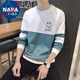 NASALIKE卫衣男长袖t恤男春秋装外套情侣装衣服国潮学生休闲宽松印花男装 4005湖蓝 M建议90-115斤