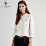 U.S. POLO ASSN.长袖衬衫女纯色防走光商务休闲纯棉衬衣春季通勤翻领女装上衣