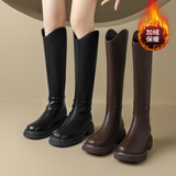 达芙妮显瘦长筒靴女秋冬季加绒2025新款穿辣妹靴子不过膝v口骑士靴高级