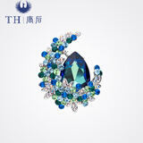 唐后（TH）水晶月亮胸针女高档奢华别针西装胸花送妈妈长辈生日节日礼物 天兰色