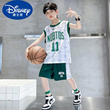 迪士尼（Disney）儿童装男童夏装套装2024新款夏季中大童篮球服背心男孩运动服速干 绿色 130 cm