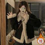 漫蓝梦高级感夹棉拼接羊羔毛毛牛仔棉服外套女秋冬百搭宽松气质小香风 黑色好质量【内里和袖子都是夹棉】 L