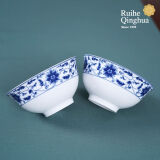 瑞和青花 SINCE1999景德镇青花瓷青花缠枝莲纹饭碗防烫家用碗高脚碗多个釉下彩餐具 一对2只