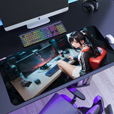 聚盈丰 鼠标垫大号桌垫笔记本键盘垫电脑办公锁边可爱卡通电竞包边游戏桌垫800*300*2mm 电竞女孩