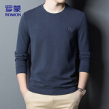 罗蒙（ROMON）卫衣男士秋冬商务圆领长袖T恤休闲打底衫外套男113藏青加绒XL