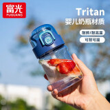 富光水杯女便携迷你塑料小学生成人水杯男防摔Tritan产妇孕妇吸管杯子 蓝色【tritan材质+背带】400ml