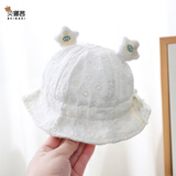 贝娜茜婴儿帽子春秋季薄款女宝宝公主盆帽遮阳帽6-12个月渔夫帽可调夏季 花花-米白 3个月-2岁（40-49CM）