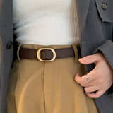 多菲尼森皮带女免打孔休闲百搭军训懒人裤腰带装饰裙子大衣羽绒服腰带 无孔皮带【咖啡色金扣 100CM】
