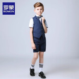 罗蒙儿童礼服秋夏新款男童马甲演出服 藏青短款马甲装五件套 150