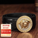 赫泽琼斯品牌皮带男真牛皮腰带进口意大利裤腰带铜扣皮带时尚腰带礼盒皮带 黑色+圆形金扣 115cm