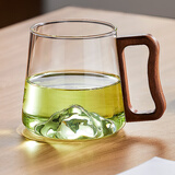 忆壶茶（YIHUTEA）玻璃杯水杯子绿茶杯饮用泡茶杯高硼硅凉水杯耐高温男女办公喝水杯 【透明】胡桃木把泡茶杯 500ml