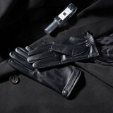 曼查斯特真皮手套女薄款触屏山羊皮单皮短款骑车开车秋冬加绒保暖修手 黑色丝光薄里 L