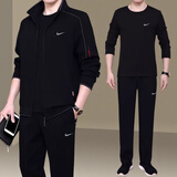 品牌断码运动套装男春秋季爸爸装宽松男士休闲运动服三件套棉 8923黑色[外套+裤子+长袖] XL 建议130-145斤