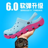 鲨鹈鹕洞洞鞋女防滑厚底韩版学生可爱防滑软底沙滩鞋休闲情侣百搭凉鞋 迪特冰蓝/粉色 41