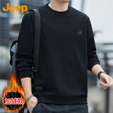 吉普（JEEP）卫衣男秋冬季圆领长袖T恤男士宽松休闲衣服男装 黑色加绒 L