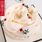 故事佳人生日礼物中国红秋冬保暖围巾女士长款本命年围脖年会两用礼盒装 绣玫月白