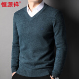 恒源祥100%纯羊毛衫男士V领加厚粗针纯色百搭毛衣HJ195 中兰 175/92A 