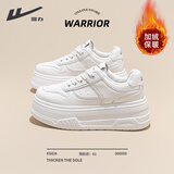 回力女鞋冬季加绒保暖板鞋女厚底增高运动休闲小白鞋女 白色(加绒) 37