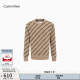 Calvin Klein Jeans秋冬男时尚通身字母提花羊毛混纺圆领毛衣针织衫J319617 PBF-卡其色 XL