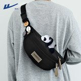 回力胸包男士斜挎包男款手机腰包女运动休闲小挎包男生单肩包夏季新款 黑色【带白熊猫挂件】
