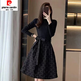 皮尔卡丹（pierre cardin）黑色连衣裙秋冬小个子时髦长袖时尚收腰显瘦气质假两件a字蓬蓬裙 黑色 L