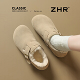 ZHR勃肯鞋女加绒保暖复古单鞋百搭一脚蹬懒人休闲女鞋 JQ07B卡其色37