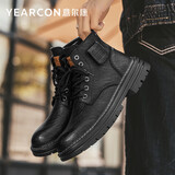 意尔康男靴时尚男英伦休闲皮靴复古高帮侧拉链马丁靴百搭工装短靴