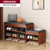 米客米家鞋柜换鞋凳子家用门口简易置物架出租屋用多层鞋子收纳架可坐鞋柜 胡桃色加宽组合款|100*32*52CM
