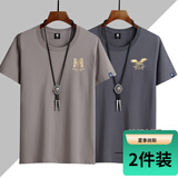 雾卡【2件装】t恤男短袖圆领棉大码宽松印花男t恤夏天半截打底t衫 套餐8:金M卡其+金鹰铁灰 XL (130-150斤内)