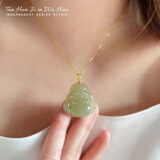 艺香天然和田玉952银项链弥勒佛佛公吊坠玉石玉佛挂件女笑佛玉坠 高冰浅青色吊坠+925银项链