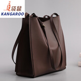 袋鼠2025欧美七夕水桶包牛皮通勤包大容量女包托特包包女斜挎牛皮单肩 棕色-Brown