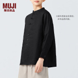 无印良品（MUJI）女式 麻盘扣衬衫 新中式女士汉麻衬衣外套内搭长袖上衣 黑色 M  160/84A