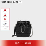 CHARLES&KEITH绗缝菱格链条水桶包双肩包包女包女友生日礼物CK2-10701506 Noir黑色 M