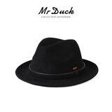 Mr DUCK澳洲90支100%羊毛礼帽男高端上海滩大檐毡帽秋冬保暖复古绅士帽子 小帽檐5cm皇家黑（100%超细羊毛）-MW206219 L（适合59-60cm头围) 可调节