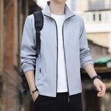 真维斯（JEANSWEST）春秋季外套男士2025新款春季薄款纯色立领宽松风衣休闲夹克上衣服 JK8302浅灰【常规】 XL