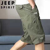 JEEP SPIRIT吉普短裤男士夏季宽松七分裤休闲户外运动透气裤子 军绿色 2XL