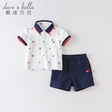 戴维贝拉（DAVE＆BELLA）男童套装夏宝宝卡通棉质POLO衫短裤套装DBW13542米白底印花