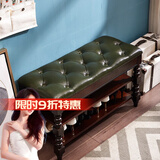 美佳朗美式实木换鞋凳家用门口可坐鞋柜多功能欧式鞋架入户穿鞋凳换鞋凳 50*30*48胡桃色+橄榄绿PU皮翻盖